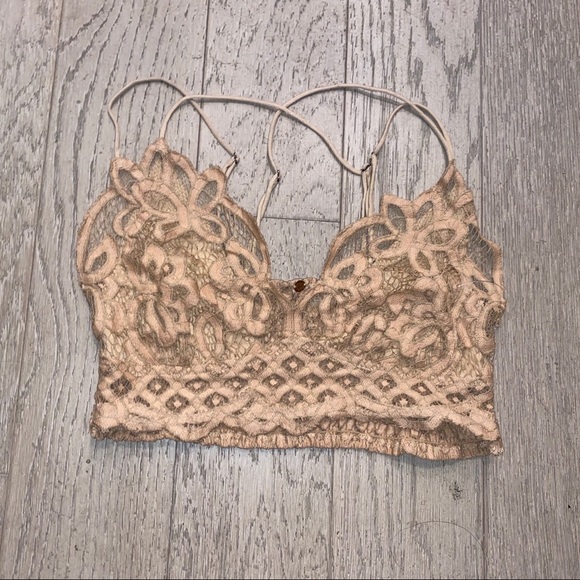 Free People Tops - Free people adella nude tan lace bra crop top M